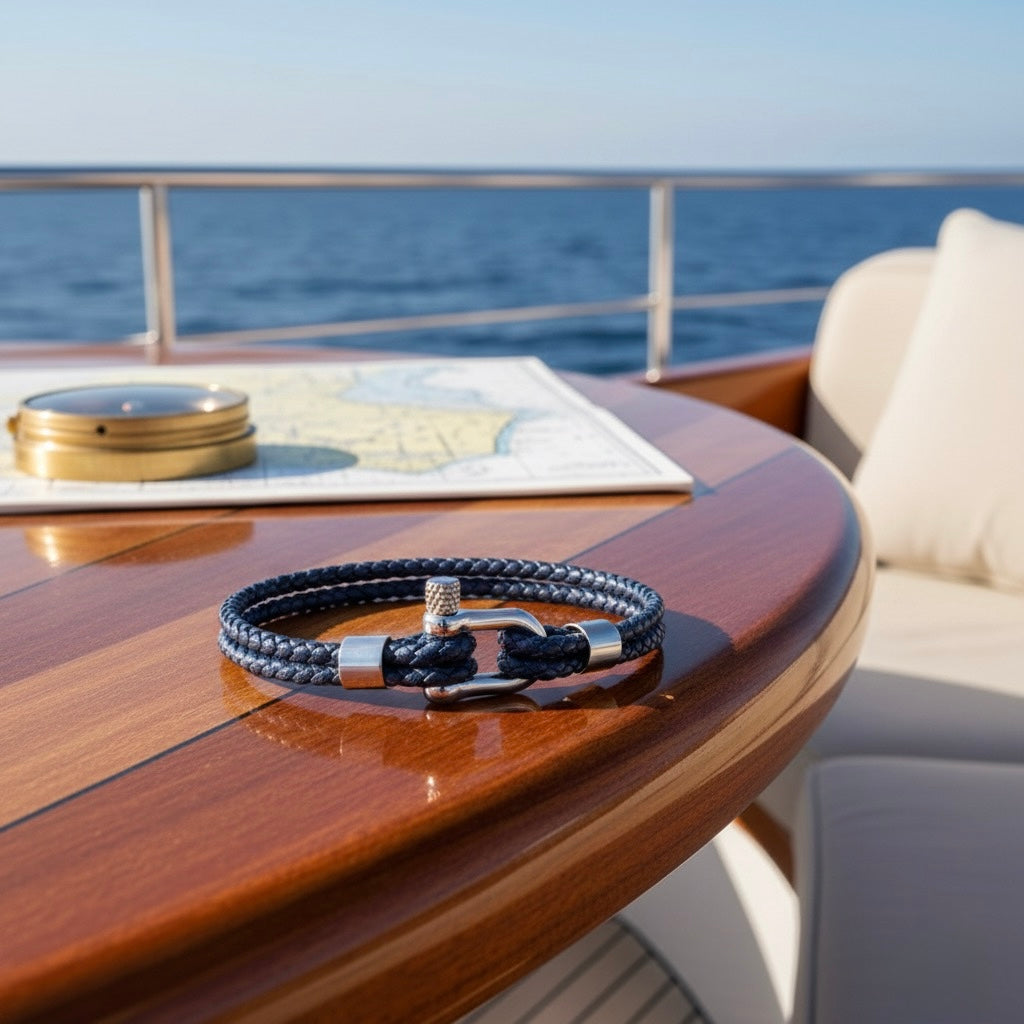 Bracelet cuir Manille Lite « Odyssée Marine »